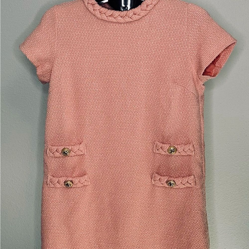 Tweed Shift Dress Women S Pink‎ Good Braided Trim Gold Lion Buttons Jackie O